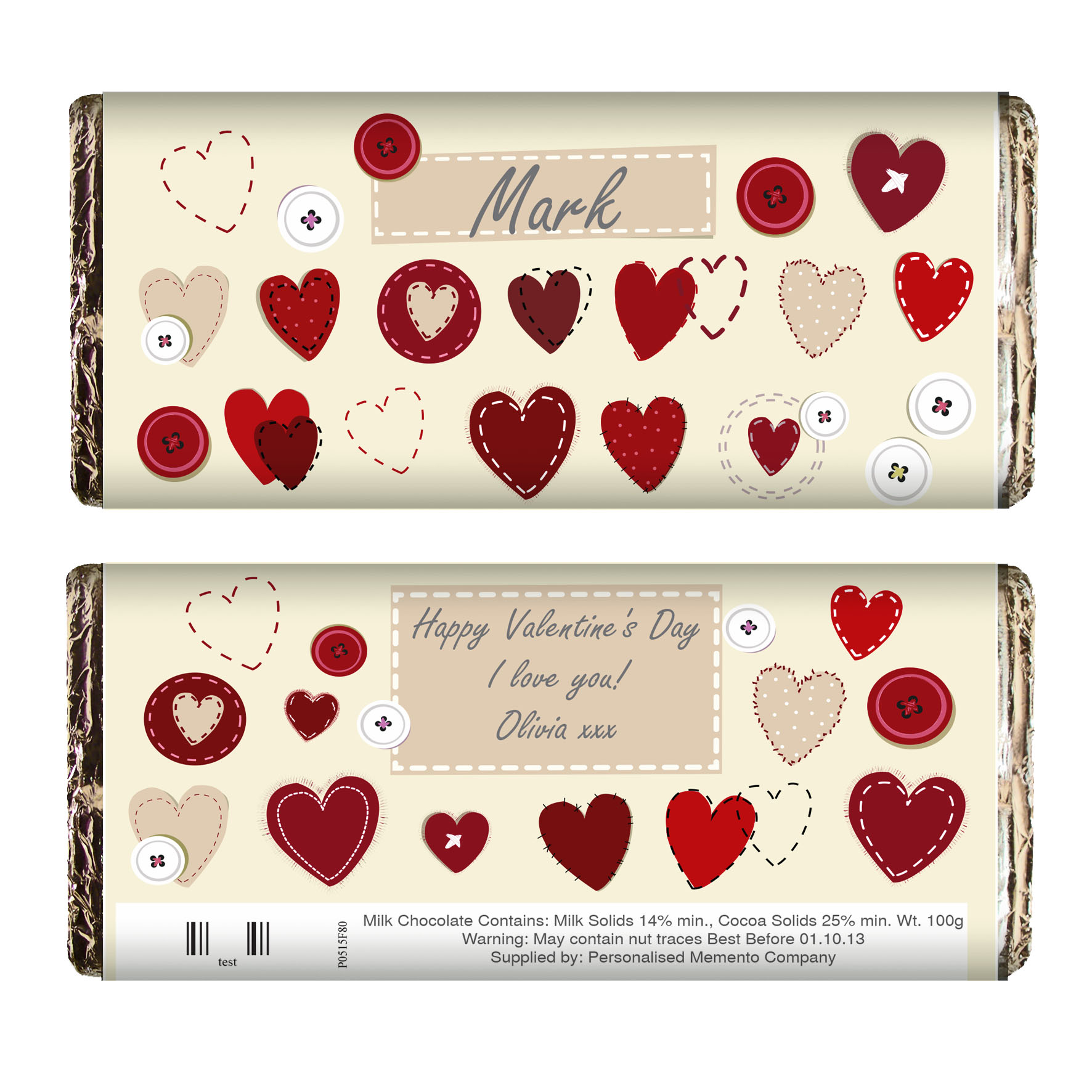 Fabric Hearts Design Chocolate Bar